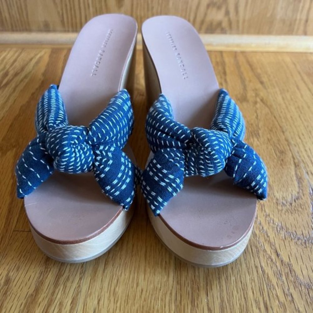 Loeffler Randall Taylor Wedge Sandals Womens blue 7 Knotted Upper EUC